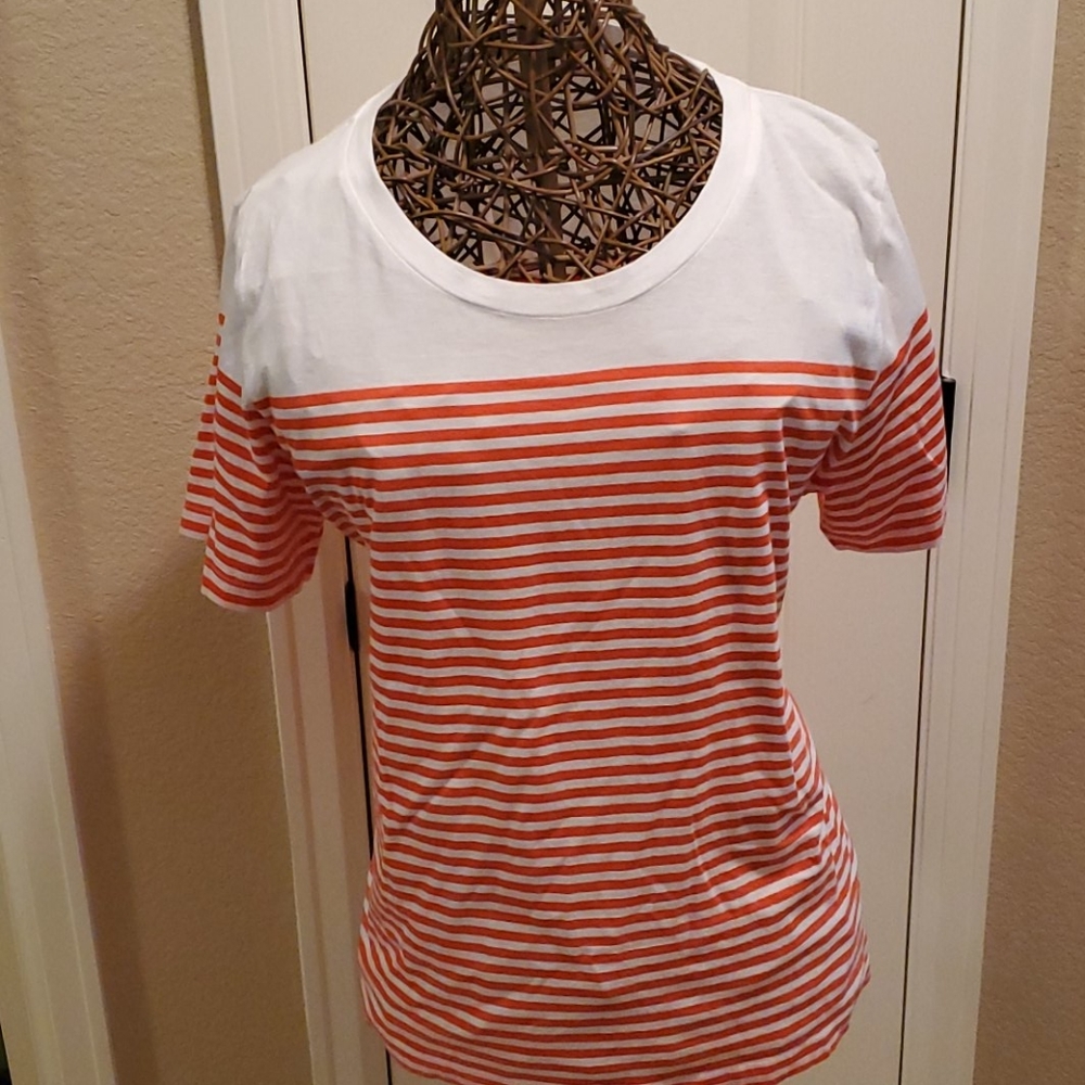 Ladies - J Crew - Orange & White Striped Tshirt